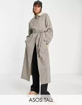 Темно-синий тренч в клетку ASOS DESIGN Tall