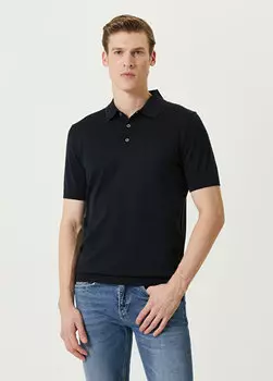 Темно-синий трикотаж с воротником-поло и короткими рукавами Beymen