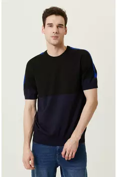 Темно-синий трикотажный свитер с короткими рукавами и цветными блоками Network, темно-синий