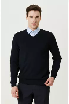 Темно-синий трикотажный свитер с V-образным вырезом Network, темно-синий