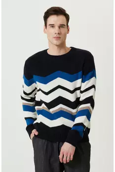 Темно-синий трикотажный свитер с зигзагообразным узором Network, темно-синий