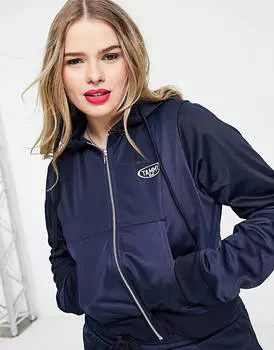 Темно-синий укороченный спортивный костюм с худи в стиле 90-х Tammy Girl Plus