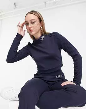 Темно-синий укороченный топ в рубчик с высоким вырезом adidas Originals 'Retro Luxury'