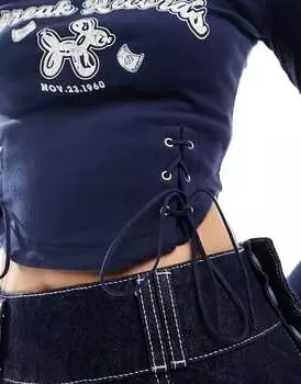 Темно-синий укороченный топ в стиле регби с длинными рукавами и мотивом Urban Revivo