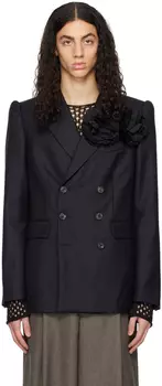 Темно-синий украшенный блейзер Dries Van Noten