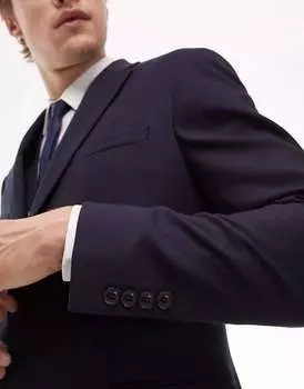 Темно-синий узкий фактурный пиджак Topman