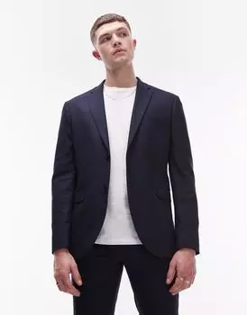 Темно-синий узкий фактурный пиджак Topman
