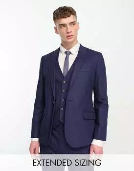 Темно-синий узкий льняной пиджак ASOS