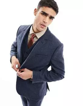 Темно-синий узкий пиджак из смесовой шерсти ASOS