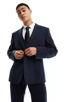 Темно-синий узкий пиджак из смесовой шерсти ASOS DESIGN Wedding из плетеной ткани
