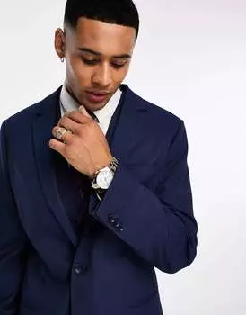 Темно-синий узкий пиджак с микротекстурой ASOS