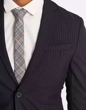 Темно-синий узкий пиджак в тонкую полоску New Look