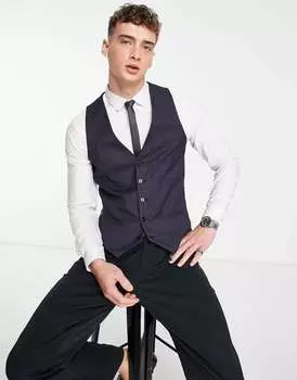 Темно-синий узкий жилет в клетку River Island