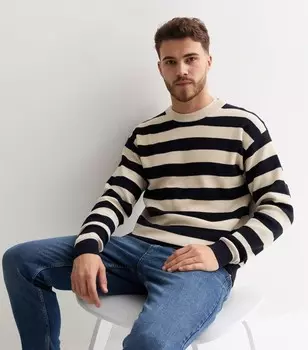 Темно-синий вязаный джемпер с круглым вырезом в полоску Jack & Jones Jack & Jones, военно-морской