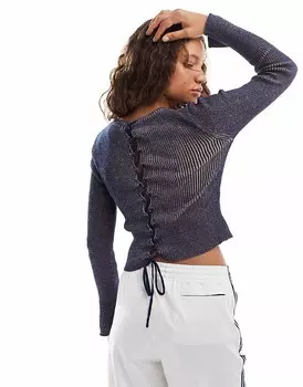 Темно-синий вязаный топ из крученой пряжи с длинными рукавами Monki