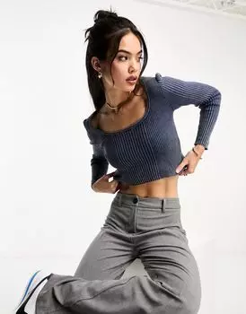 Темно-синий вязаный укороченный топ ASOS DESIGN
