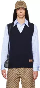 Темно-синий жаккардовый жилет Gucci
