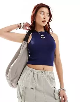 Темно-синий жилет-борцовка с высоким воротником Free People