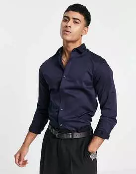 Темно-синяя эластичная рубашка узкого кроя Jack & Jones Premium