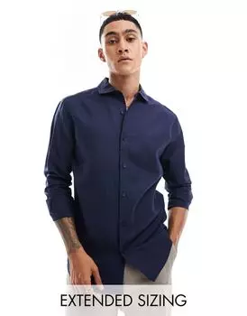 Темно-синяя элегантная льняная рубашка с вырезом на воротнике ASOS DESIGN