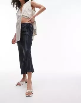 Темно-синяя атласная юбка по диагонали Topshop
