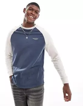 Темно-синяя бейсбольная футболка с длинными рукавами и логотипом Superdry Essential