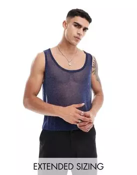 Темно-синяя блестящая майка из сетки с круглым вырезом ASOS DESIGN