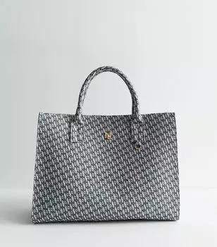 Темно-синяя большая сумка из жаккардовой ткани с монограммой New Look, военно-морской