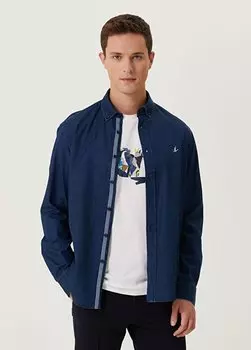 Темно-синяя джинсовая рубашка комфортного кроя в крупный рубчик Beymen