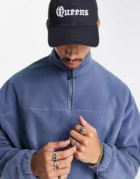 Темно-синяя флисовая толстовка оверсайз с молнией до половины ASOS DESIGN