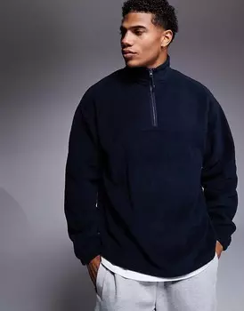 Темно-синяя флисовая толстовка оверсайз с полумолнией ASOS DESIGN