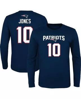 Темно-синяя футболка Big Boys Mac Jones New England Patriots Mainliner с именем и номером игрока с длинными рукавами Outerstuff
