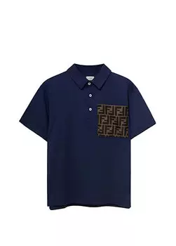 Темно-синяя футболка для мальчика с воротником-поло Fendi