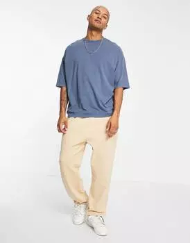 Темно-синяя футболка оверсайз ASOS DESIGN из смесового хлопка с эффектом кислотной стирки - NAVY