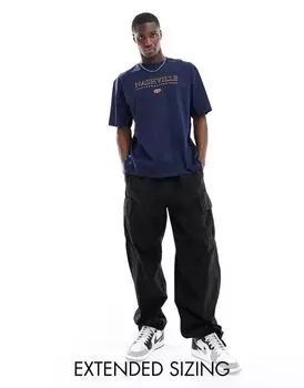 Темно-синяя футболка оверсайз с городским принтом на груди ASOS