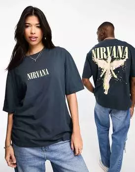Темно-синяя футболка оверсайз с лицензией унисекс ASOS с принтом Nirvana