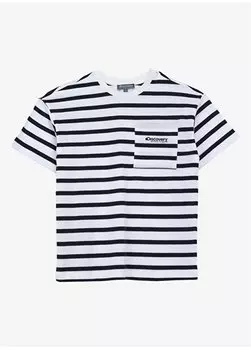 Темно-синяя футболка оверсайз в полоску для мальчика с круглым вырезом D4SB-TST3037 Discovery Expedition, темно-синий