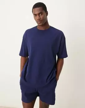 Темно-синяя футболка оверсайз в рубчик из капсульной коллекции ASOS DESIGN