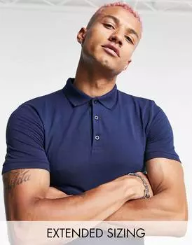 Темно-синяя футболка-поло из смесового хлопка ASOS DESIGN - NAVY