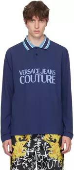 Темно-синяя футболка-поло с принтом Versace Jeans Couture