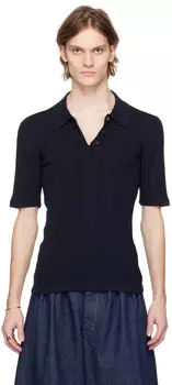 Темно-синяя футболка-поло с тремя пуговицами Maison Margiela