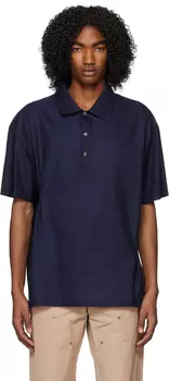 Темно-синяя футболка-поло с защипами 424