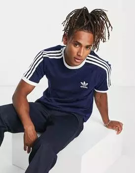 Темно-синяя футболка с 3 полосками adidas Originals Adicolor