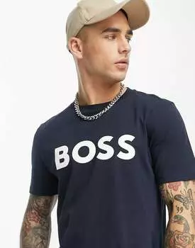 Темно-синяя футболка с большим логотипом BOSS Thinking 1