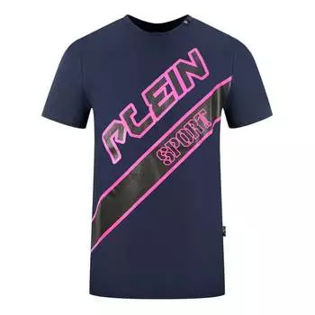 Темно-Синяя футболка с большим логотипом Plein Sport, синий