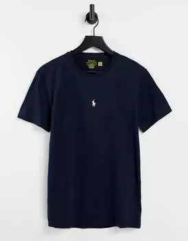 Темно-синяя футболка с центральным логотипом Polo Ralph Lauren