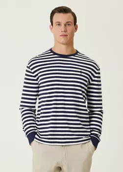 Темно-синяя футболка с длинным рукавом в белую полоску Polo Ralph Lauren