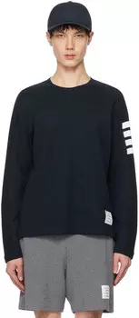 Темно-синяя футболка с длинным рукавом в полоску с четырьмя полосками Thom Browne