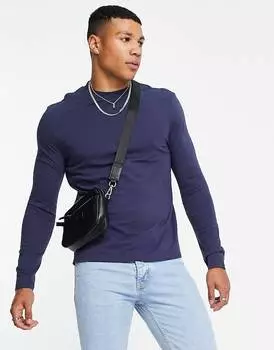 Темно-синяя футболка с длинными рукавами и круглым вырезом ASOS DESIGN