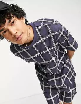 Темно-синяя футболка с клетчатым принтом adidas Originals RYV
